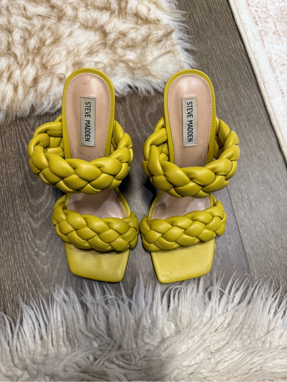 Steve Madden Braided Double Strap Yellow Heeled Sandals